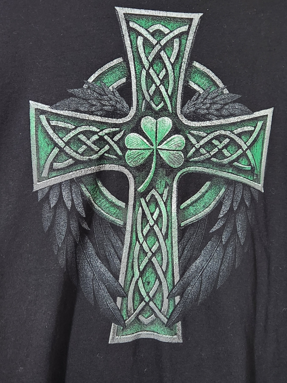 Black T-Shirt with Green Celtic Cross Graphic - Picture 2 of 4